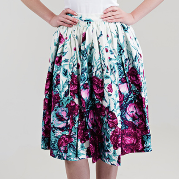 Jenny Skirt in Blue & Magenta Floral - Picture 2 of 4